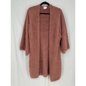 Prima Cardigan Sweater Womens Large Brown Teddy Jacket Pockets Cozy Soft Eyelash